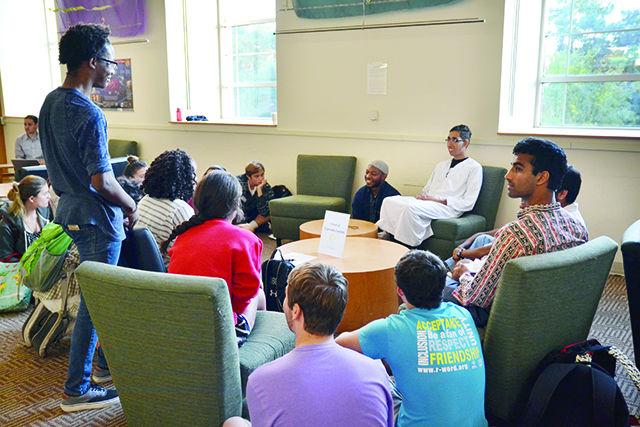 Students gather to discuss Islam and current events during the Islam Fair in Riddick Lounge, Tuesday, Oct. 13, 2015. The Islam Fair was hosted by the Muslim Student's Association and NC State's Women's Center.