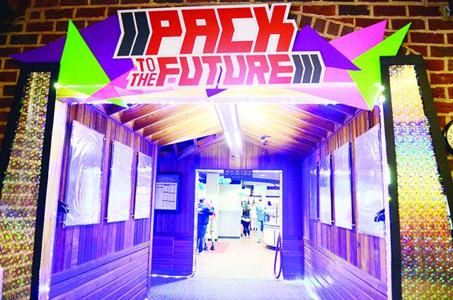 The Hallway of Fountain Dining Hall is decorated with posters and led lights on October 21st for Foutain's "Pack to The Future Dinner".