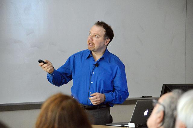 Adam Riess, a Nobel Prize winning physicist, delivers his L.H. Thomas Lecture on "Supernovae and the Discovery of the Accelerating Universe" in Riddick Hall Monday, Oct 19, 2015.