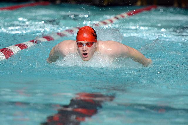 Eric Polli swimming the 200 yard IM in the NC State Club Swimming Meet at Carmichael Aquatic Center on Saturday, Oct. 17.