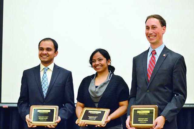 Tahmid Latif, a graduate student studying electrical engineering, placed second. Haritha Malladi, a graduate student studying civil engineering, placed first. Matthew Melillom, a graduate student studying chemical engineering, won the People's Choice Award. The 3-Minute Thesis competition was held in Talley Student Union Ballroom on October 28, 2015.