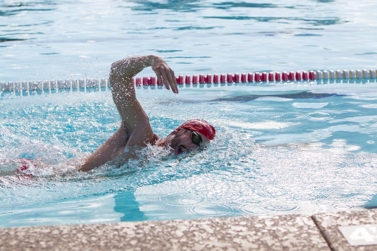 Junior Joe Bonk scythes through the water. Bonk transferred to the NC State swimming and diving team in the fall after two years at Virginia Tech.