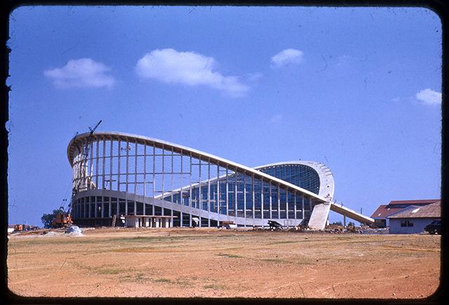 Dorton Arena undergoes construction in 1952. In the third and final location of the fair, construction of the arena began in 1951. Dorton Arena is named after J. Sibley Dorton, the first manager of the state fair.&#160;