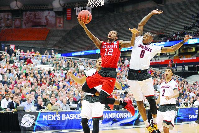 Sophomore guard Anthony 'Cat' Barber drives for a layup during the NCAA Tournament Sweet 16 game against Louisville March 27. Barber had eight points in the Wolfpack's 75-65 loss to the Cardinals to knock NC State out of the tournament at Carrier Dome in Syracuse, New York.