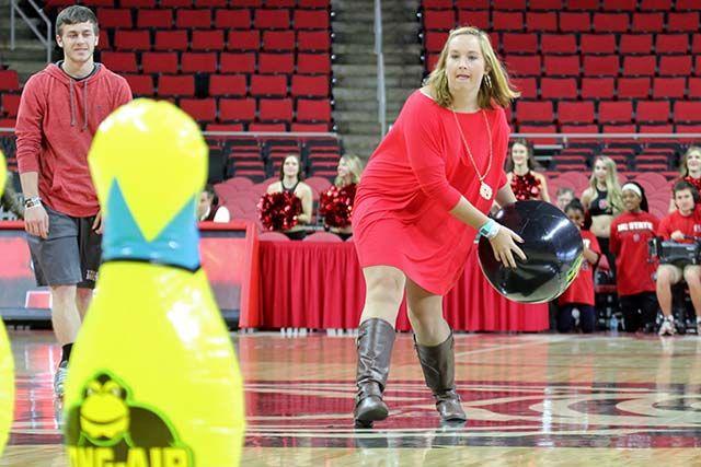 Students bowl during the women's basketball game at PNC Arena. The wolfpack played the Villanova, November 13. Spencer had 11 points and 6 rebounds. The Wolfpack won the game 70-64.