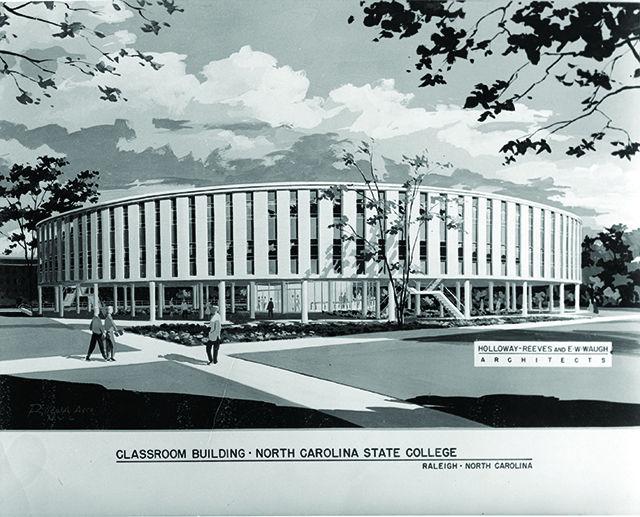 An architectual drawing of Harrelson Hall, designed by Holloway-Reeves Architects of Raleigh, with School of Design faculty member E. W. Waugh as consultant, in 1960. Harrelson was completed in 1960 and was considered a centerpiece of NC State&#8217;s campus.