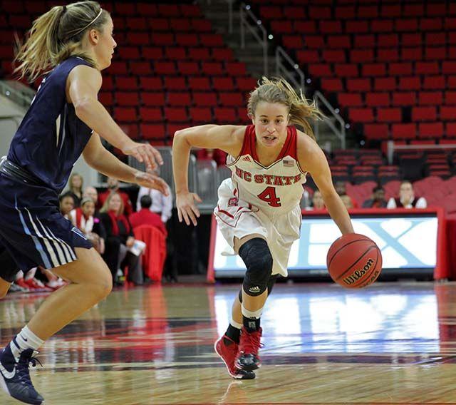 Ashley William junior guard drives the lane during the women's basketball game at PNC Arena. The wolfpack played the Villanova, November 13. Williams had 12 points and 4 rebounds. The Wolfpack won the game 70-64.