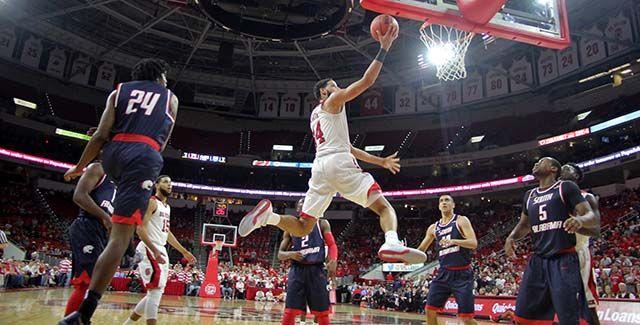 Caleb Martin, sophomore forward goes in for a layup during the men's basketball game at PNC Arena. The wolfpack played the University of South Alabama Sunday, November 15. Caleb Martin led the team in scoring with 19 points. The Wolfpack won the game 88-70.