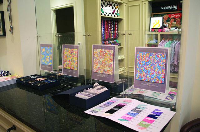 High Cotton, a men's accessories store in downtown Raleigh hold their annual Collegiate Design Competition. The company looks to N.C. State Univeristy students to design and submit a paisley design. The designs are then votted on, and then the winning design will become part of the spring bow tie collection. Pictured are four of the submissions for this years competition.