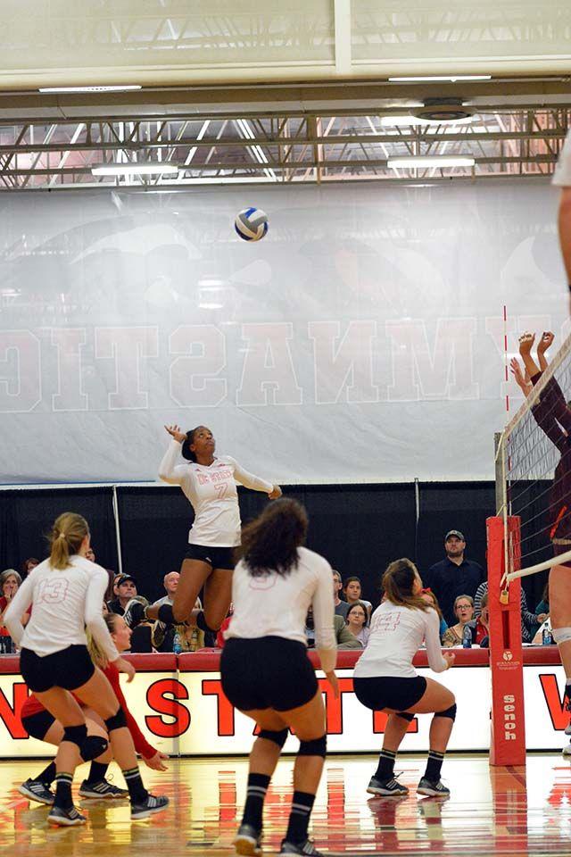 Sophmore outside hitter, Perry Ramsey goes up for a kill against Virginia Tech on November 13th. Ramsey had 9 kills and 29 attack attempts during the game held in Carmichael Gym. The Wolfpack defeated Virginia Tech 3-0.