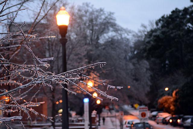 Light shines through the glass like icicles on Dunn Avenue on Saturday evening.