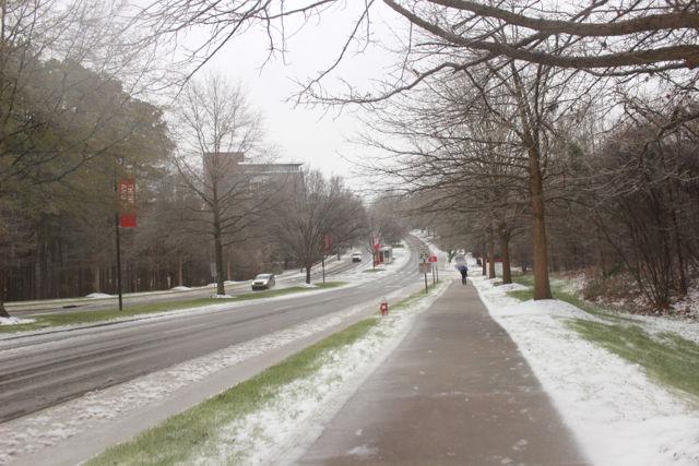 Path to Centennial Campus covered in a sheet of ice.