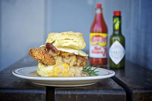 Pictured above, The Reggie is topped with bacon, cheese, gravy and an egg. The restaurant has become an ambassador of biscuits to the Pacific Northwest.