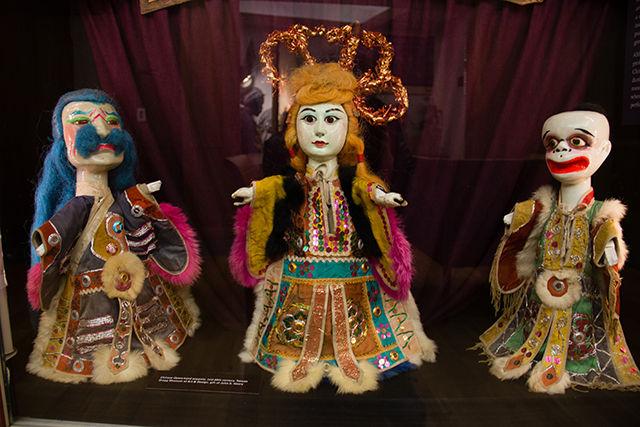 Chinese hand puppets are displayed in an ornate theater setting in the Puppets, Proxies and Spirits exhibit in the hallway next to the Silent Reading Room in D.H. Hill Library. The exhibit was curated and set up by the Gregg Museum of Art and Design and will last until Feb. 28.