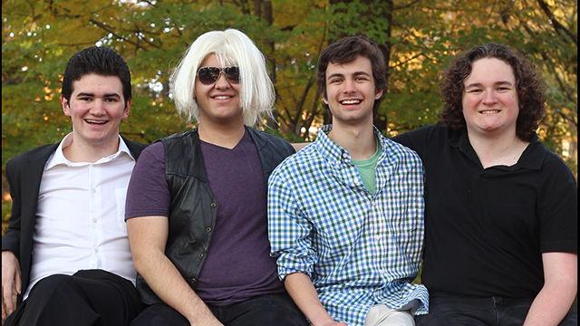 From left to right, Carter Hamilton, Christopher Harrison, Patrick Povinelli and Stefan Letica, pose for a shot in costume while filming their first film, &#8216;Jokey Edgars&#8217;. The group qualified for the Campus Moviefest finals in 2014 as well as this past fall in 2015.