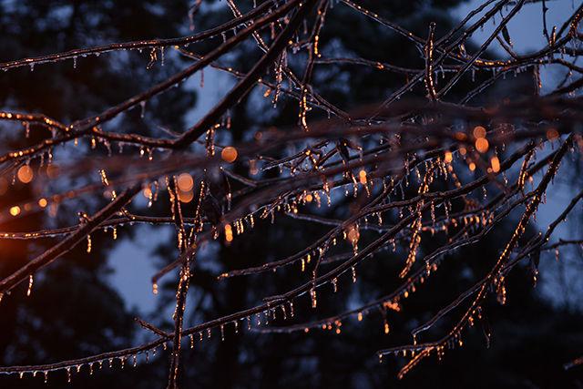 Light shines through the glass like icicles on Dunn Avenue on Saturday evening.