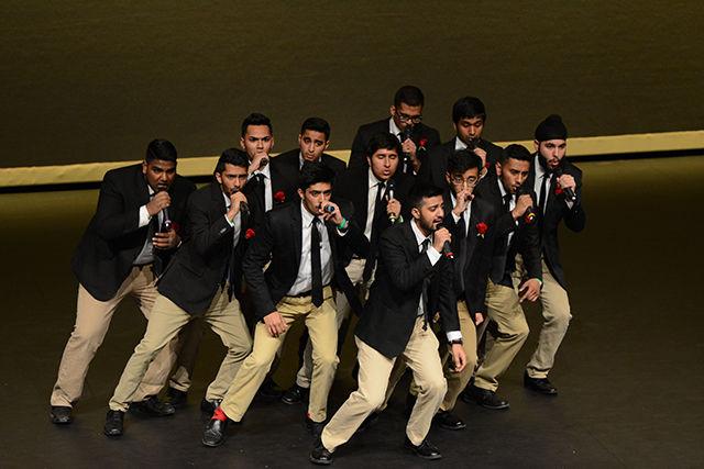 Nuttin' But V.O.C.A.L.S, a team from Rutger's University-New Brunswick, performs at Stewart Theatre on Feb 13, 2016. Sangeet Saagar is a south asian a capella competition presented by Delta Sigma Iota. This event was raising money for Sight Saving Academy India, that provides free health care to a rural area near Agra, India.