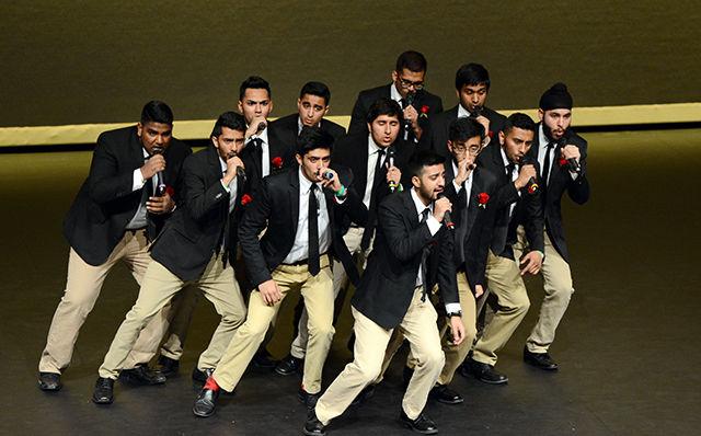 Nuttin' But V.O.C.A.L.S, a team from Rutger's University-New Brunswick, performs at Stewart Theatre on Feb 13, 2016. Sangeet Saagar is a south asian a capella competition presented by Delta Sigma Iota. This event was raising money for Sight Saving Academy India, that provides free health care to a rural area near Agra, India.