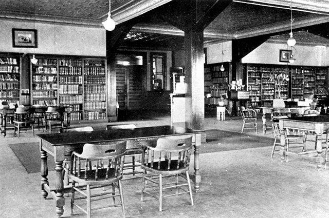 Circa 1911. The library section of now destroyed Pullen Hall. The building served as the campus library from 1903 until D.H. Hill was built in 1925. A student arsonist destroyed the building in 1965.