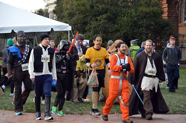 A group of students dressed up as Star Wars characters make their way to the start of the Krispy Kreme Challenge. The challenge had over 7000 registered runners and raised over $195,000 for the North Carolina Children's Hospital on February 6th, 2016.