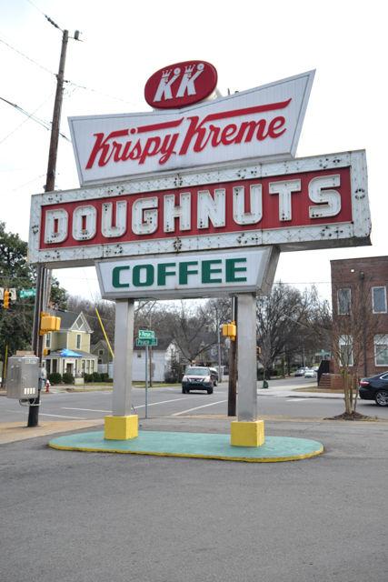This Krispy Kreme Doughnuts sign will be the location of 6,800 dozens of doughnuts for the participants of the Krispy Kreme Challenge 5 mile race.