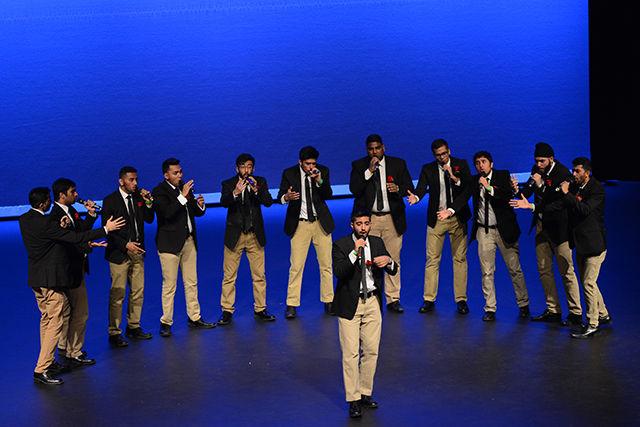 Nuttin' But Vocals, an all male A Capella group from Rutgers University, sings at Sangeet Saagar, a South Asian A Capella competition, that took place in Stewart Theatre on Feb 13, 2016.