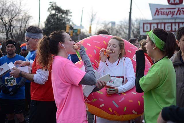 Claudia Kennedy, a junior studying Animal Science, Ragin Pace, a senior studying Civil Engineering, and Francesca Garrard, a senior studying Indutrial Engineering, ran as a group for the 12th Annual Krispy Kreme Challenge on Feb. 6, 2016. Ragin appropriately dressed for the occasion.