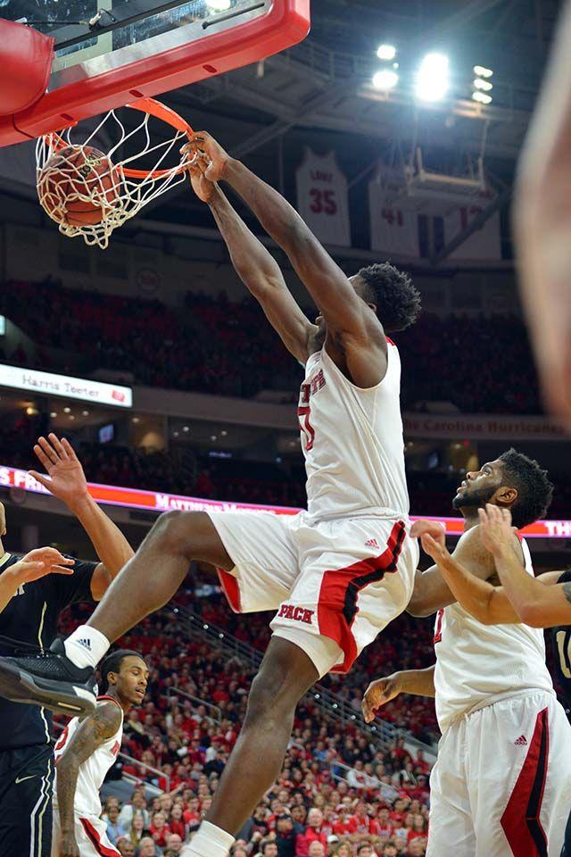 Sophomore forward Abdul-Malik Abu dunks the basketball against Wake Forest on Saturday, Feb. 13, 2016. Abu scored 11 points out of the teams 99, defeating the Wake Forest Deacons with a score of 88 points.