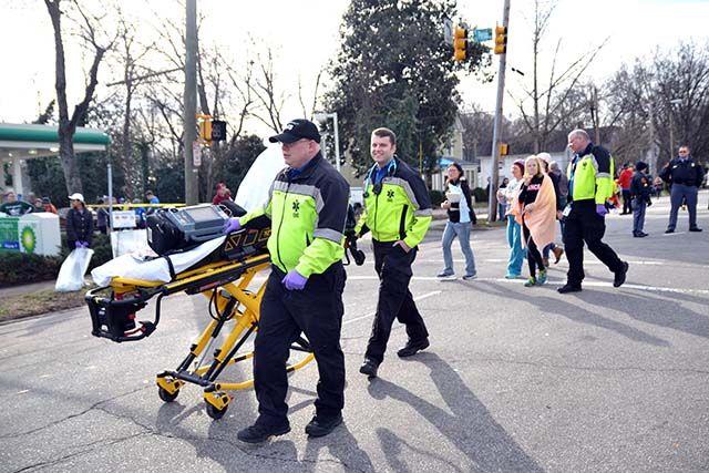 EMS respond to the Krispy Kreme on N. Persons St. after a participant of the Krispy Kreme Challenge passed out at the halfway mark on Saturday, Feb. 6th, 2016.