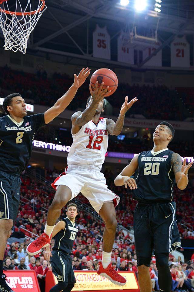 Junior guard Anthony "Cat" Barber scores two points with a lay up during the game against Wakeforest on Saturday, Feb 13, 2016.