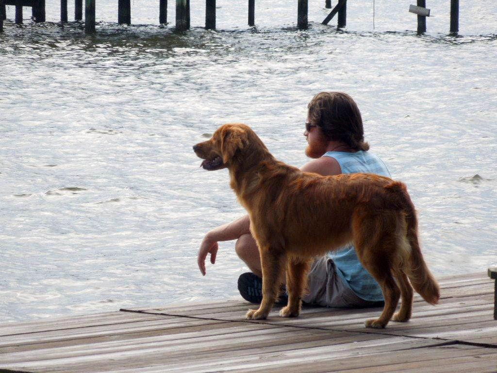 Ben Cobb and his dog Sadie enjoy a day on the dock, overlooking the ocean.
