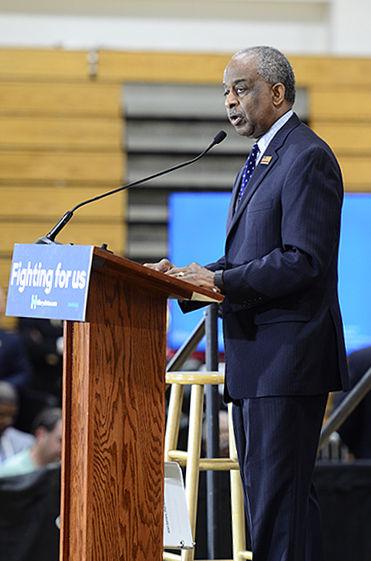 Bill Bell, Mayor of Durham, serves as an opening speaker at a rally for Hilary Clinton on March 10th, 2016 at Durham Hillside High school. Bell has served as the mayor of durham since 2001. Clinton's other opening speakers included North Carolina House Democratic Leader Larry Hall, and U.S. Representative G.K. Butterfield, who gave Clinton's introduction. Bell publicly endorsed Clinton and expressed the urgency behind voting in this election.