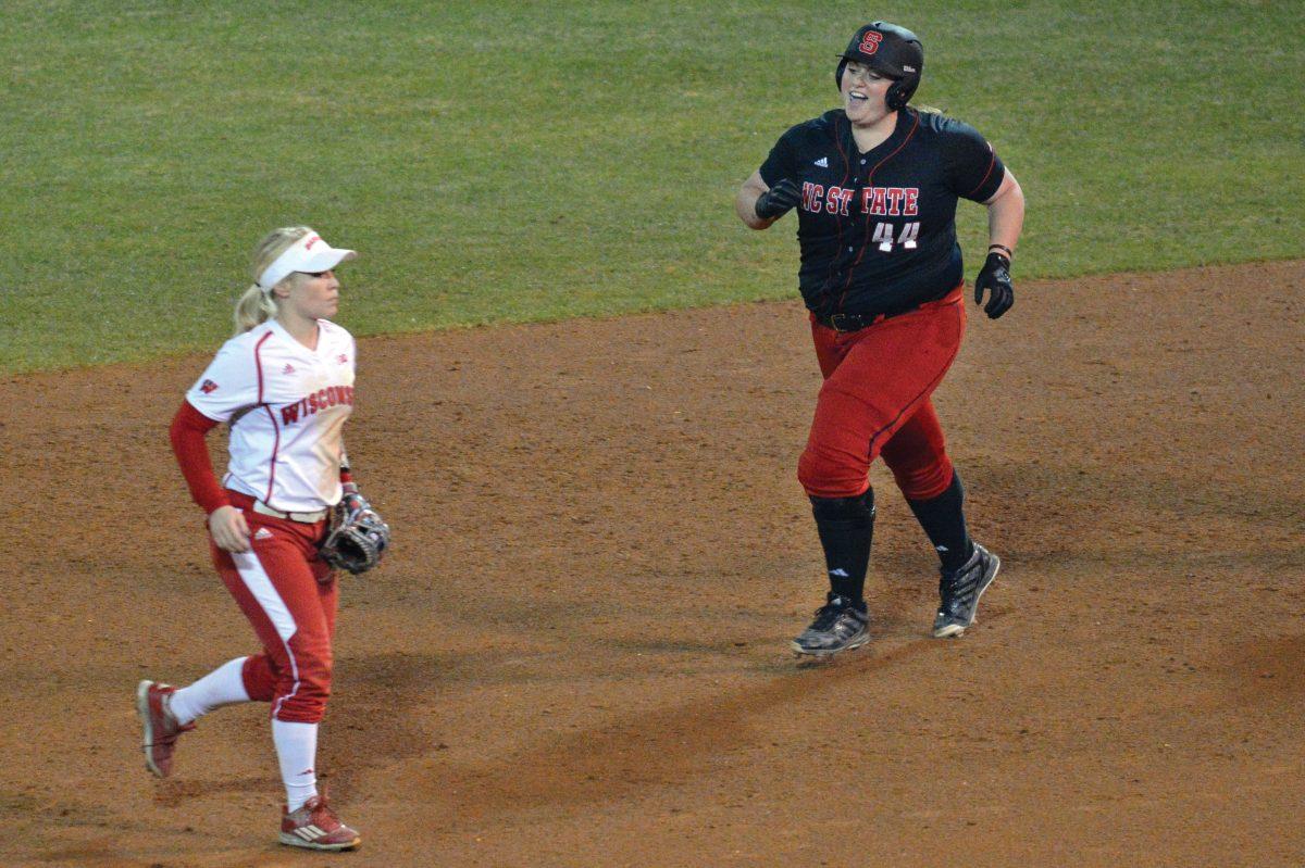 The redshirt junior designated player Hanna Sommer rounds the bases after getting the Wolfpack's only score of the night. Despite the help of her home run, the Wolfpack would fall to Wisconsin by a score of 2-1 in Dail Softball Stadium Feb. 2.
