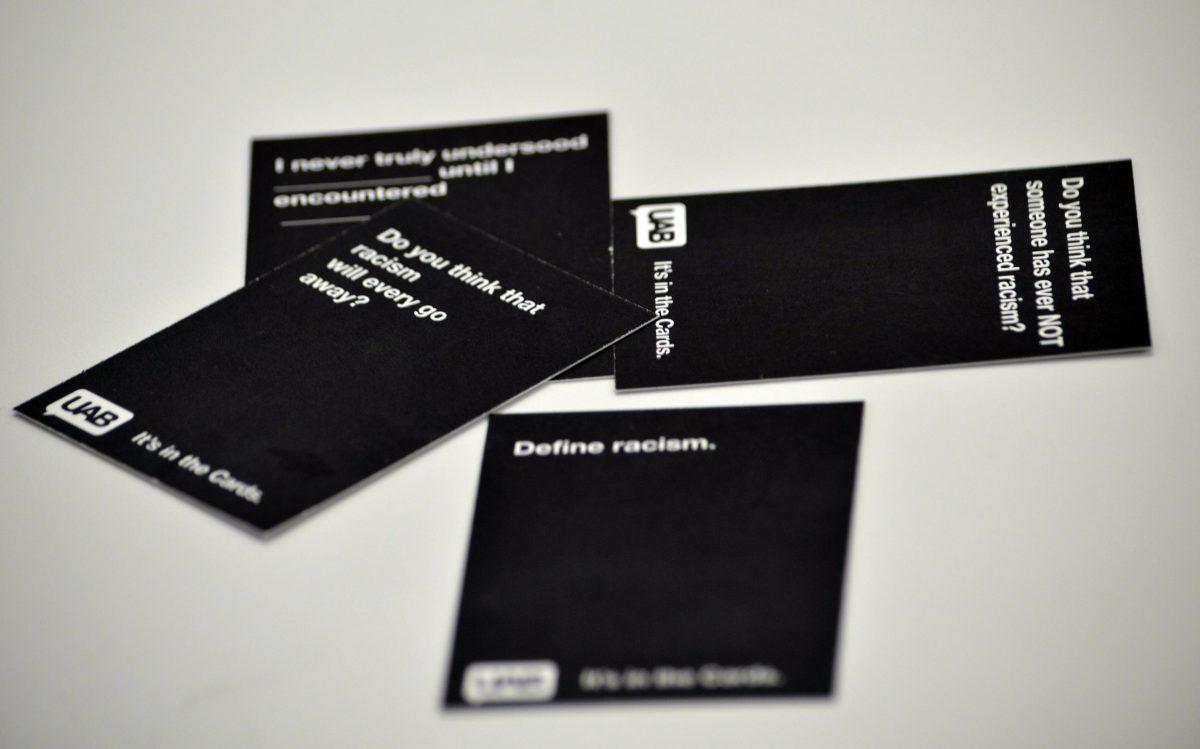 Combating racial misconceptions and prejudices are especially important given today's political and societal environments. To open dialogue on these topics, Union Activities Board held "It's in the Cards" -- in the style of popular card game, "Cards Against Humanity", players were given a black topic card with a racial misconception, and were challenged to answer with a common prejudice. After selecting the "best" of the worst, discussion and questions were welcomed. The event was held in Woodward Student Involvement Center on Wednesday, March 16, 2016.