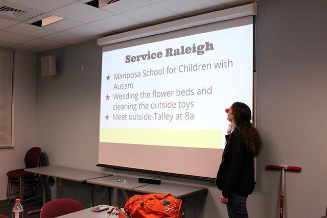 The NC State Clown Nose Club met in the First-Year College building Wednesday to discuss what it was planning to do to help with Service Raleigh. Service Raleigh is the annual city-wide day of service that takes place in Raleigh, and this year it will be taking place Saturday, April 9. This year, the Clown Nose Club will be volunteering at Mariposa School for Children with Autism by weeding the flower beds and cleaning the outside toys for the kids. Service Raleigh is partnering with Feed the Pack Food Pantry and will be collecting donations at Stafford Commons as volunteers arrive on April 9.
