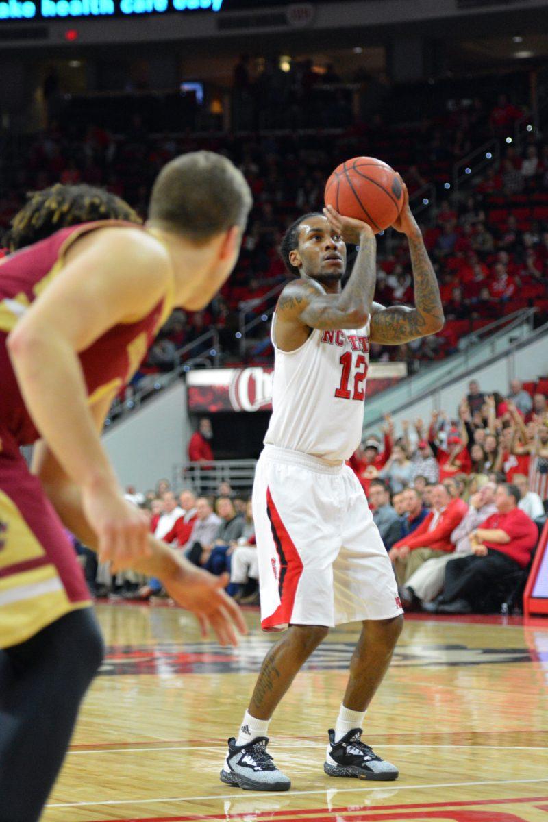 Anthony "Cat" Barber, a junior guard, attempts a freethrow during the game against Boston College Wednesday night, March 2, 2016. Barber went 7 for 9 in freethrows in PNC Arena in the last home game of the season.