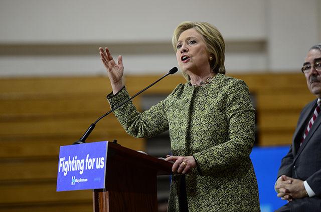 Hillary Clinton, democratic presidential candidate, speaks during a rally on March 10 at Durham Hillside High School. Cars began to roll into the parking lot of Hillside as early as 1:30 p.m in preperation for the influx of people at Hillside. Clinton, the leading contender for the democratic nomination, spoke later that afternoon on several issues including to climate change, raising minimum wage, combating pharmecitucal companies and used education as the major platform for this rally. &#8220;I am not a one-issue candidate because this is not a one-issue country,&#8221; said Clinton