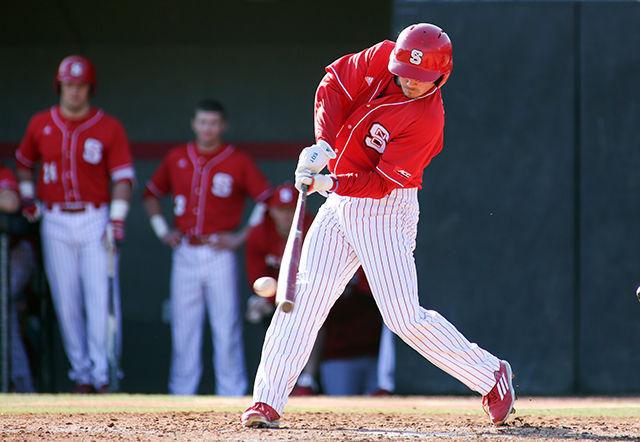 Junior first baseman Preston Palmeiro collects a hit during the 6-1 win over Wright State Feb. 27 at Doak Field at Dail Park.