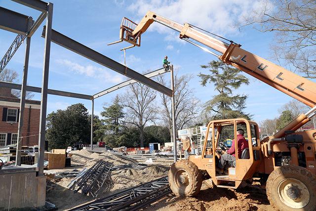 Construction currently in progress for the Gregg Museum addition at the Chancellor's residence. Due to delays, construction is expected to be complete by late September or early October of 2016, and the museum is expected to be open to the public by March 2017