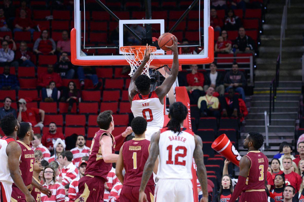 Sophomore forward Abdul-Malik Abu scores his fifth shot during the first half og the basketbll game versus Boston College on Wednesday, March 2, 2016. Abu scored the first 11 points of the game at PNC Arena.