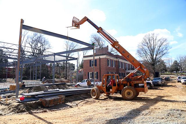 Construction currently in progress for the Gregg Museum addition at the Chancellor's residence. Due to delays, construction is expected to be complete by late September or early October of 2016, and the museum is expected to be open to the public by March 2017