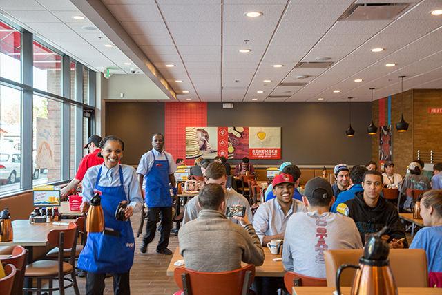 IHOP operates smoothly on its first day in the new location at Stanhope Student Apartments on Hillsborough Street on Sunday, after the IHOP located just 1.5 miles down the road closed Saturday, April 9.&#160;