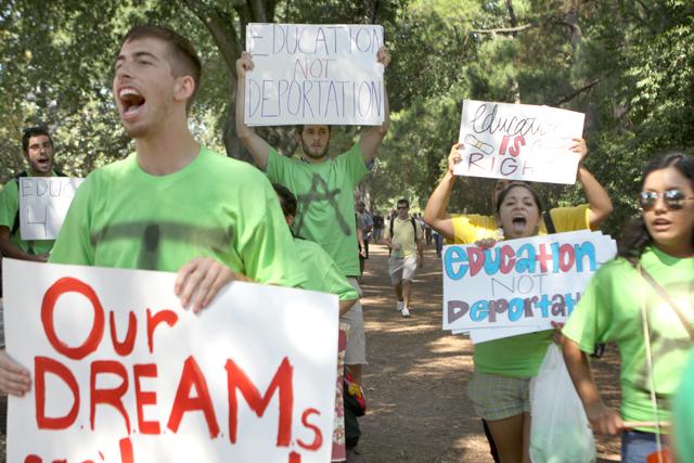 Latino students protest the arrival of President Barack Obama when the president visited in 2011, a year after the DREAM Act was killed in the Senate.