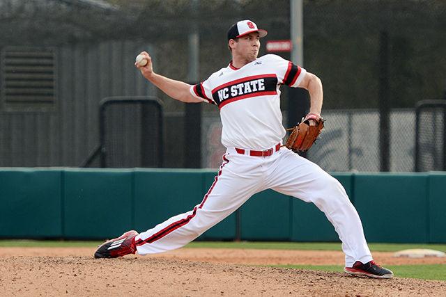 Redshirt-junior pitcher Karl Keglovits pitches the ball. The NC State baseball team lost to Indiana State 11-7 at Doak field at Dail park on March 16.