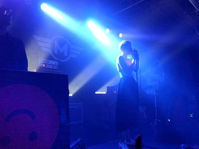 Claire L. Evans, lead singer of YACHT, performs at Moogfest in Motorco Music Hall Saturday May 21. YACHT, an electropop band, is based in Los Angeles and blends the concepts of technology, feminism, and media in their music.