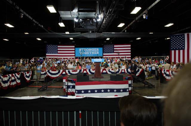 Rally attendees gather in the North Carolina State Fairgrounds Exposition Center for presidential candidate Hillary Clinton on Wednesday June 22. The rally featured several guest speakers including former North Carolina Gov. James Hunt and current District 4 Wake County Commissioner Caroline Sullivan.