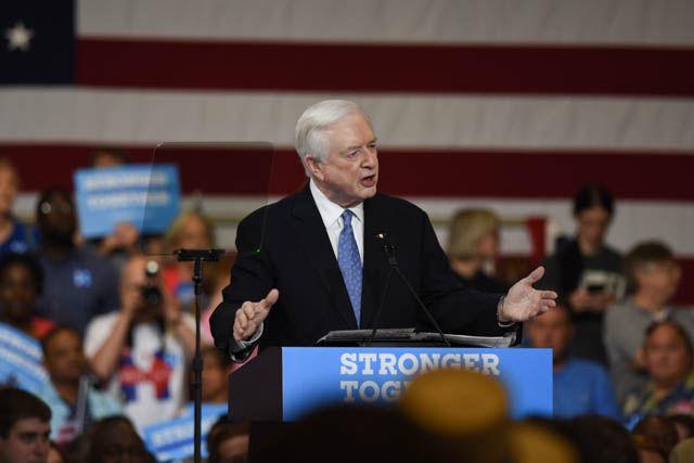 James Hunt, former North Carolina governor, speaks during a rally supporting presidential candidate Hillary Clinton in the North Carolina State Fairgrounds Exposition Center on Wednesday June 22.