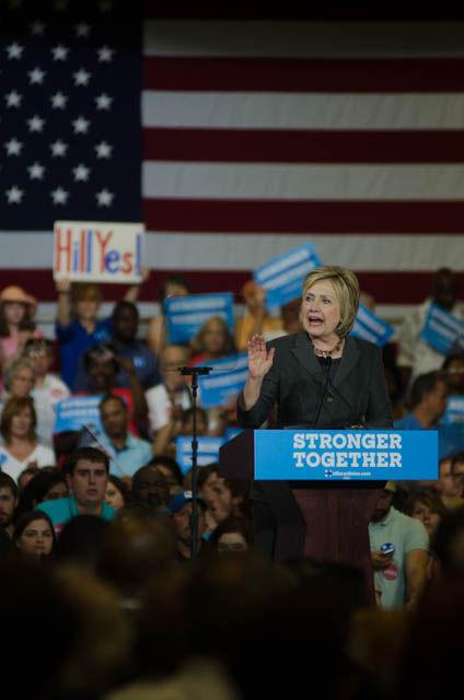 Hillary Clinton, presidential candidate, speaks during a rally held in the North Carolina State Fairgrounds Exposition Center on Wednesday June 22. Clinton spoke on various topics including the current state of the economy.