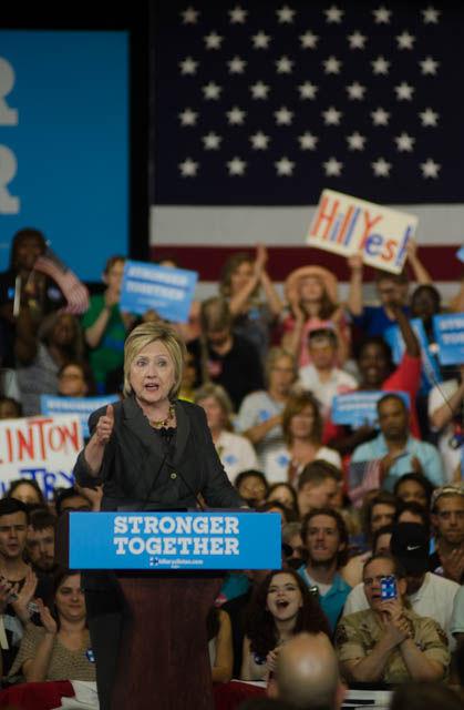 Hillary Clinton, presidential candidate, speaks during a rally held in the North Carolina State Fairgrounds Exposition Center on Wednesday June 22. Clinton spoke on various topics including the current state of the economy.