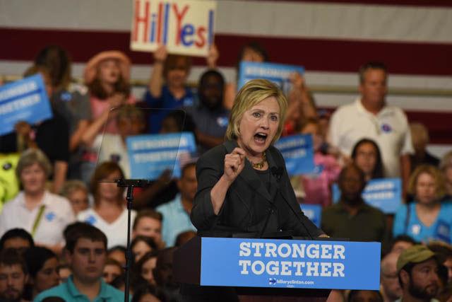 Hillary Clinton, presidential candidate, speaks during a rally held in the North Carolina State Fairgrounds Exposition Center on Wednesday June 22. Clinton spoke on various topics including the current state of the economy.